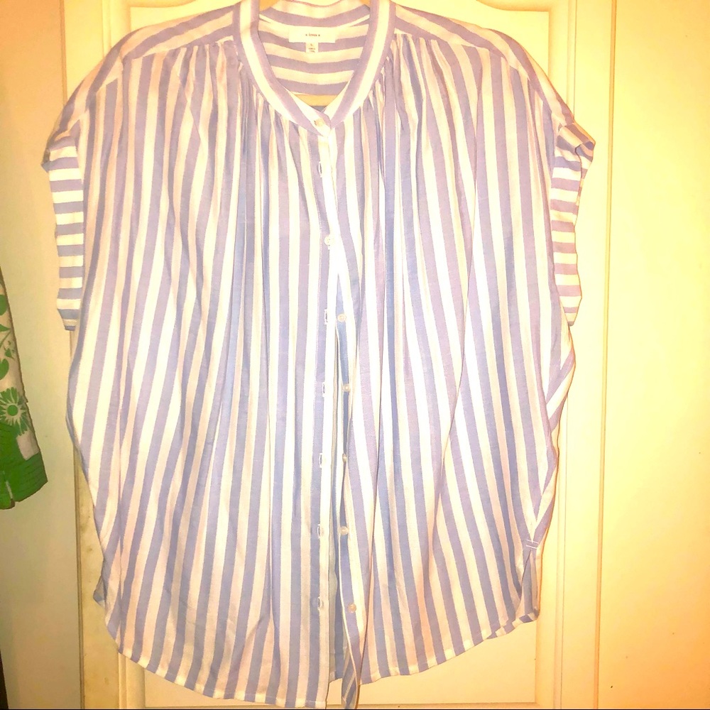 Blue/white stripe blouse. L. A loves A